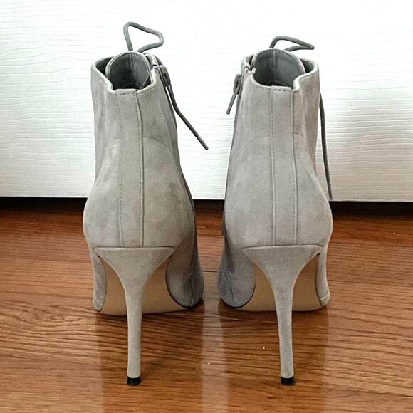 Something Navy Grey Soft Suede Stiletto Lace-up Pointy Toe Booties Size 9 $200 - Picture 4 of 12